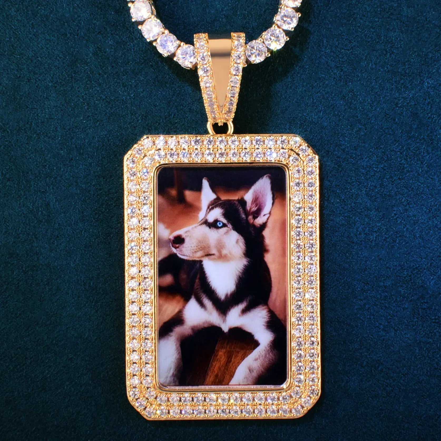 Dog Tag Photo Frame Pendant | CZ Iced Out DIY Custom Picture Hip Hop Necklace - CaratixJewelry