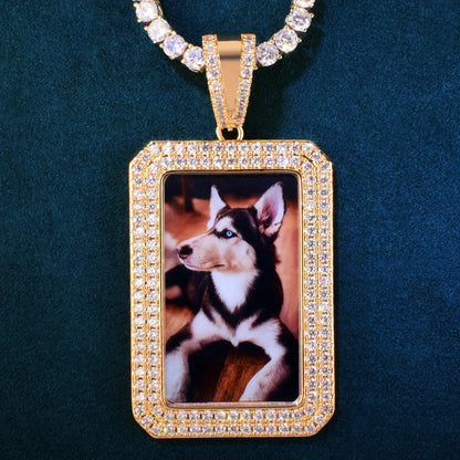 Dog Tag Photo Frame Pendant | CZ Iced Out DIY Custom Picture Hip Hop Necklace - CaratixJewelry