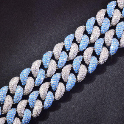 14mm Silver Blue Bubble Cuban Chain Necklace - CaratixJewelry