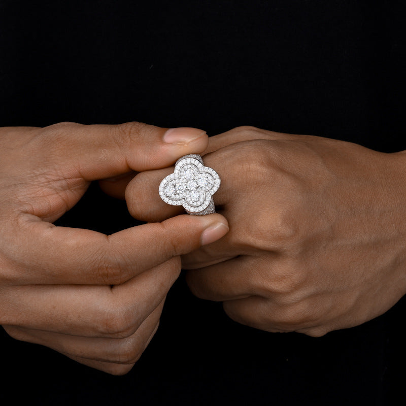 Men's S925 Sterling Silver Moissanite Cross Ring – Luxury Iced-Out Hip-Hop Statement Band