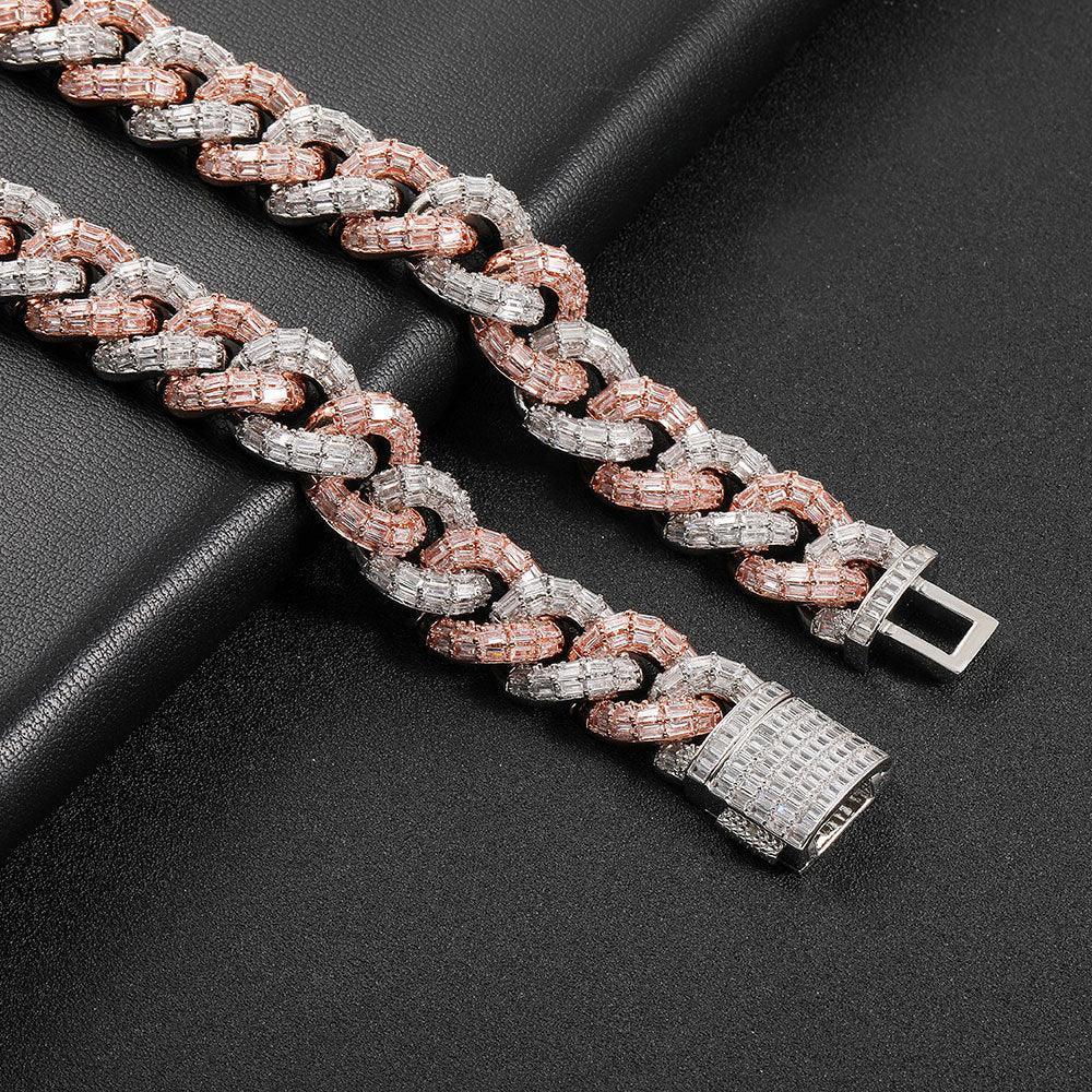 21mm Iced Out Cuban Link Chain Necklace Triple Row Zircon - CaratixJewelry