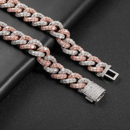 21mm Iced Out Cuban Link Chain Necklace Triple Row Zircon - CaratixJewelry