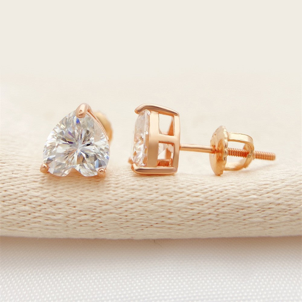 S925 Sterling Silver Heart Moissanite Studs | Romantic Heart Cut Earring | Caratix