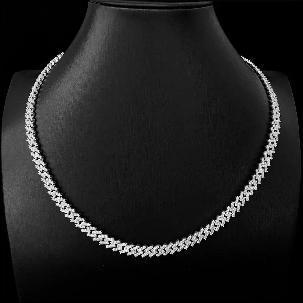 8mm D-Shape Moissanite Cuban Link Necklace | S925 Silver Men’s Hip Hop Chain - CaratixJewelry