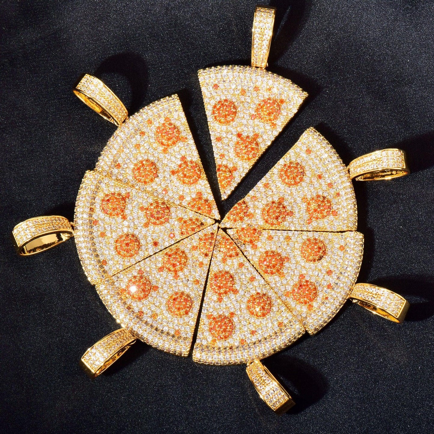 Iced Out Pizza Pendant Necklace – Hip Hop CZ Trendy Streetwear Jewelry - CaratixJewelry