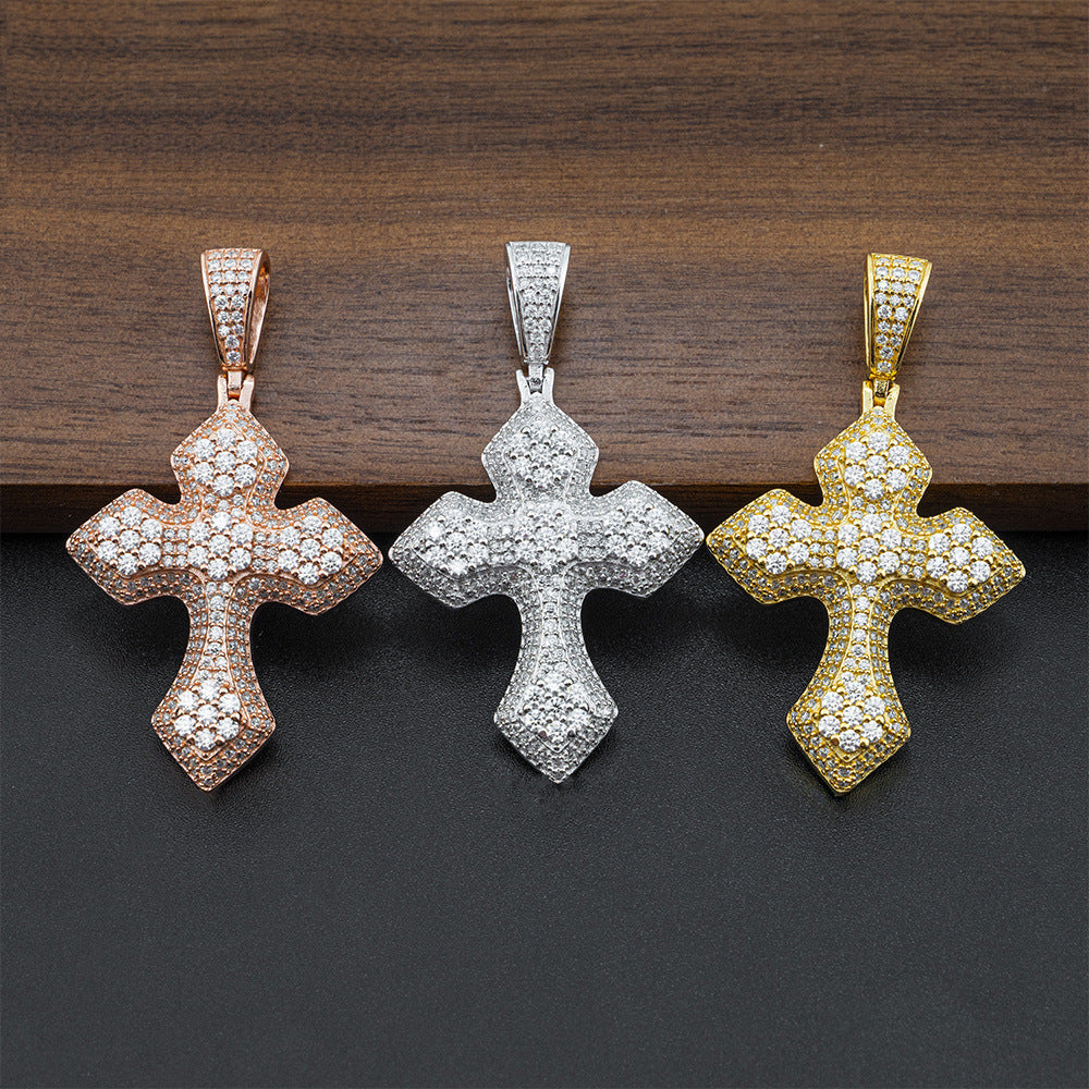 S925 Sterling Silver Moissanite Cross Pendant | Iced Out Cross for Tennis Chain | Caratix