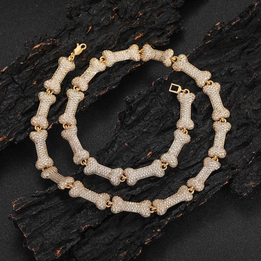 10mm Bone Zircon Necklace with Box Clasp Hip Hop Jewelry - CaratixJewelry