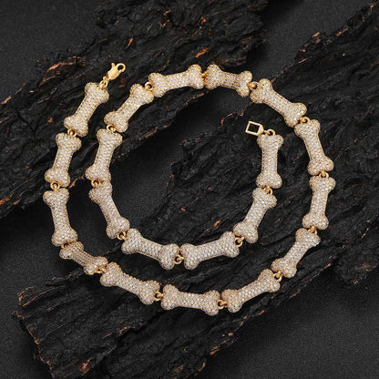 10mm Bone Zircon Necklace with Box Clasp Hip Hop Jewelry - CaratixJewelry