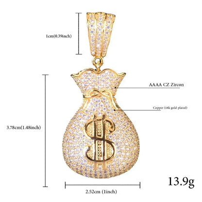 Iced Out Money Bag Pendant | CZ Hip Hop Men’s Streetwear Fashion Jewelry - CaratixJewelry
