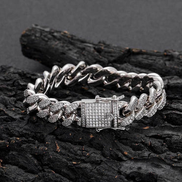 12mm Double Row Cuban Chain Bracelet with Zircon - CaratixJewelry