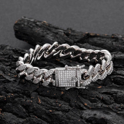12mm Iced Out Cuban Chain Zircon Rapper Bracelet for Men | Caratix Jewelry - CaratixJewelry