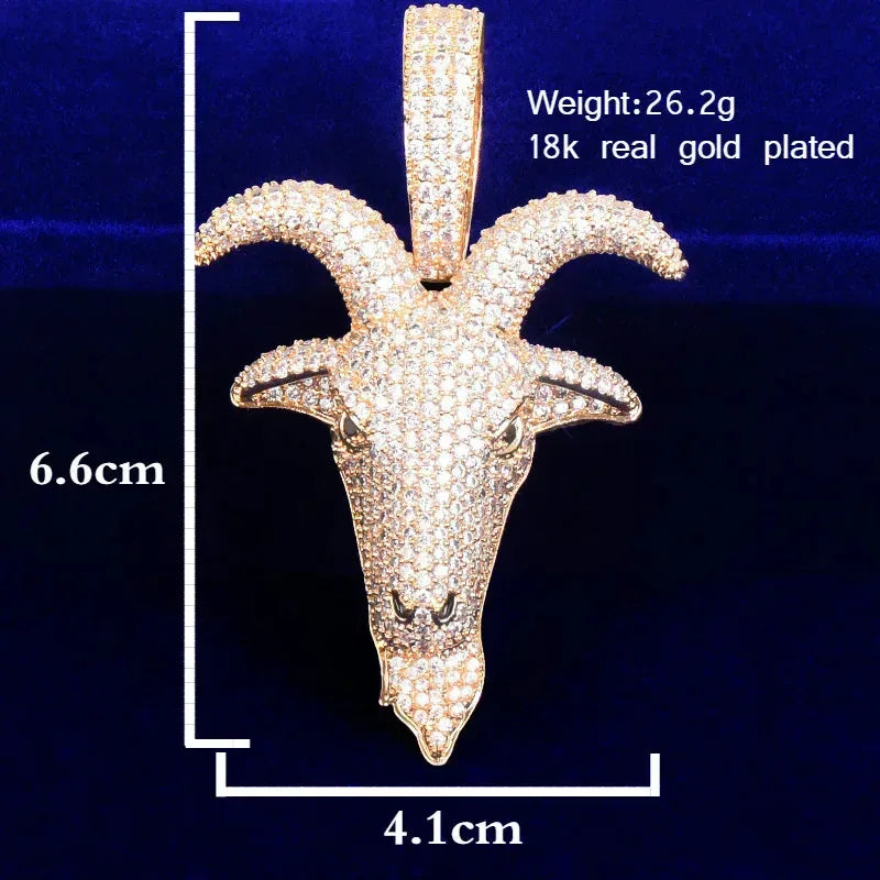 Iced Out Ram Head Pendant | Men's Real Copper CZ Goat Necklace - CaratixJewelry