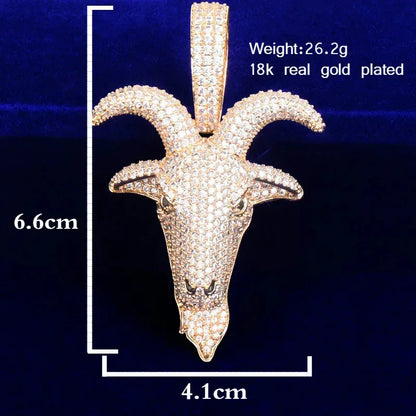 Iced Out Ram Head Pendant | Men's Real Copper CZ Goat Necklace - CaratixJewelry