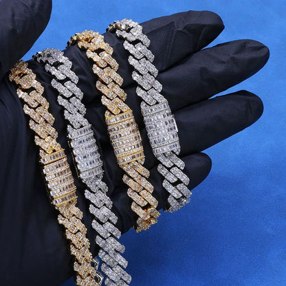 Custom 10mm Rhombus Baguette Cuban Link Bracelet - CaratixJewelry