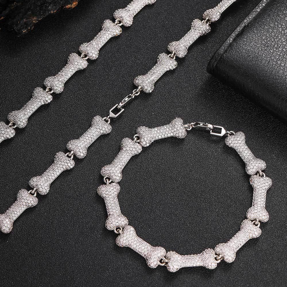 10mm Bone Zircon Necklace with Box Clasp Hip Hop Jewelry - CaratixJewelry