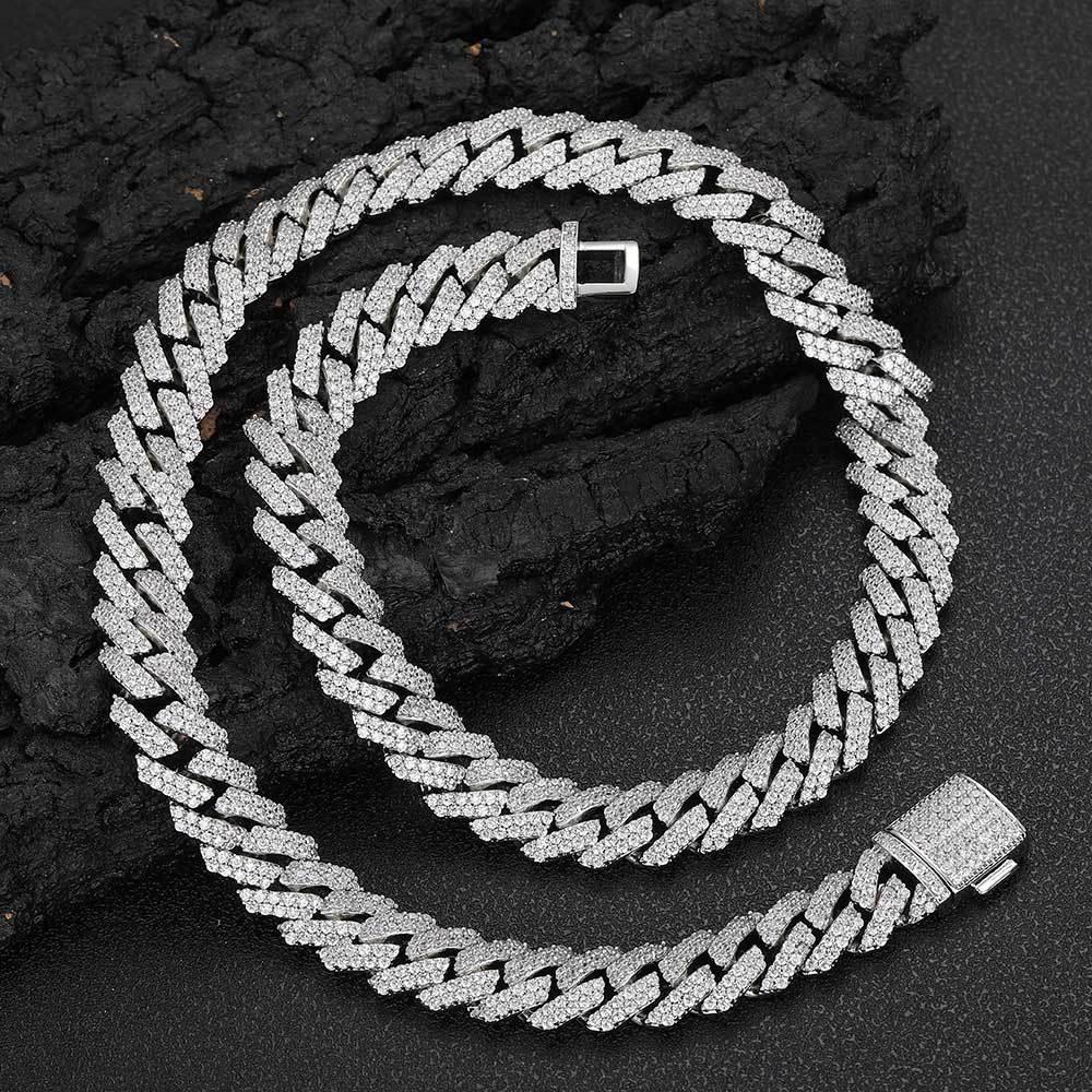 12mm -Cut Moissanite Cuban Link Chain – S925 Sterling Silver Iced-Out Hip Hop Men’s Luxury Streetwear Necklace - CaratixJewelry