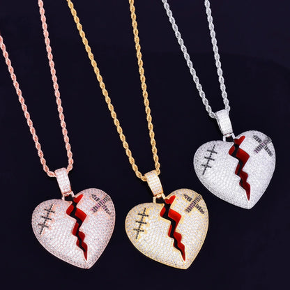 Iced Out Shattered Heart Pendant | Men's Real Copper CZ Necklace - CaratixJewelry