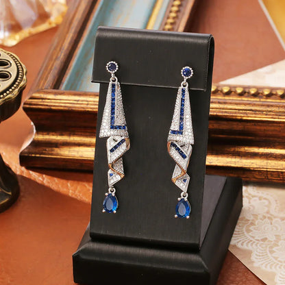 Elegant Satin Texture Zircon Long Earrings - Luxury Dangle