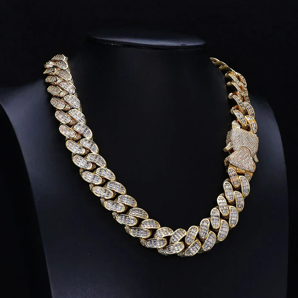 18mm Triple Row T Cut Zircon Cuban Chain Rapper Necklace - CaratixJewelry