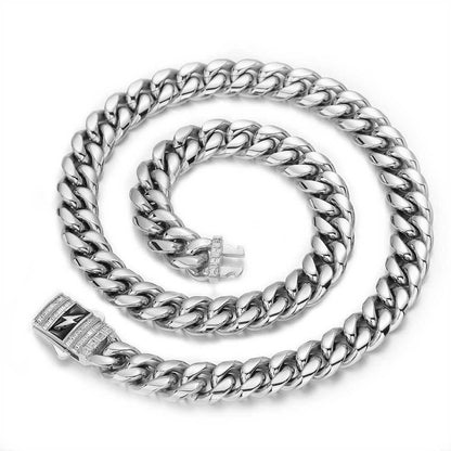 Stainless Steel Cuban Chain Lightning Zircon Necklace with Spring Clasp for Men | Caratix Jewelry - CaratixJewelry