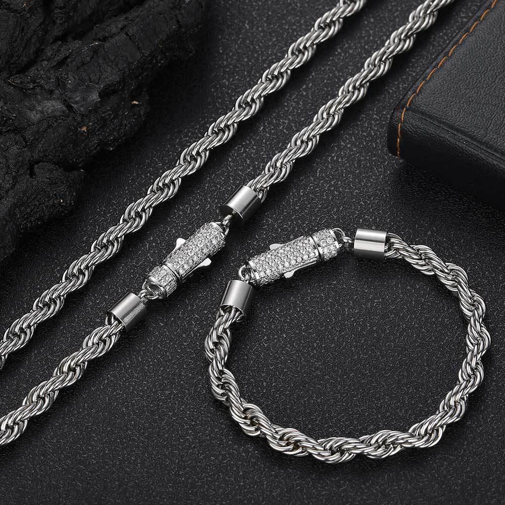 6mm Twist Rope Chain Stainless Steel Bracelet Caratix Jewelry - CaratixJewelry