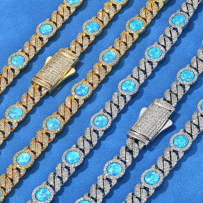 Blue Gemstone Moissanite Cuban Link Chain – Custom S925 Sterling Silver Iced-Out Hip Hop Men’s Trendy Streetwear Necklace - CaratixJewelry