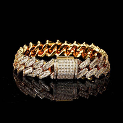 15mm Miami Cuban Chain Bracelet with Zircon - CaratixJewelry