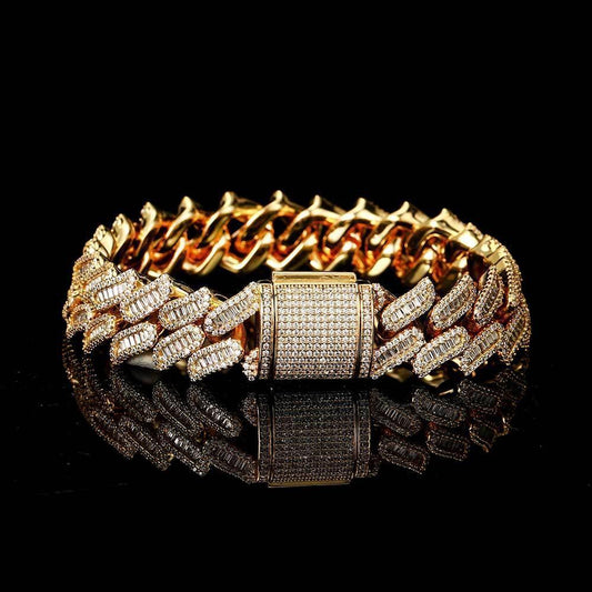 15mm Miami Cuban Chain Bracelet with Zircon - CaratixJewelry