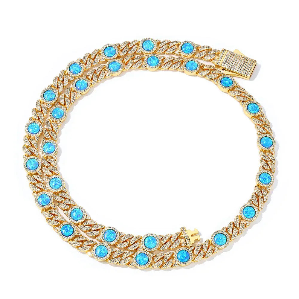 8mm Blue Gem Cuban Chain Necklace Rapper Style - CaratixJewelry