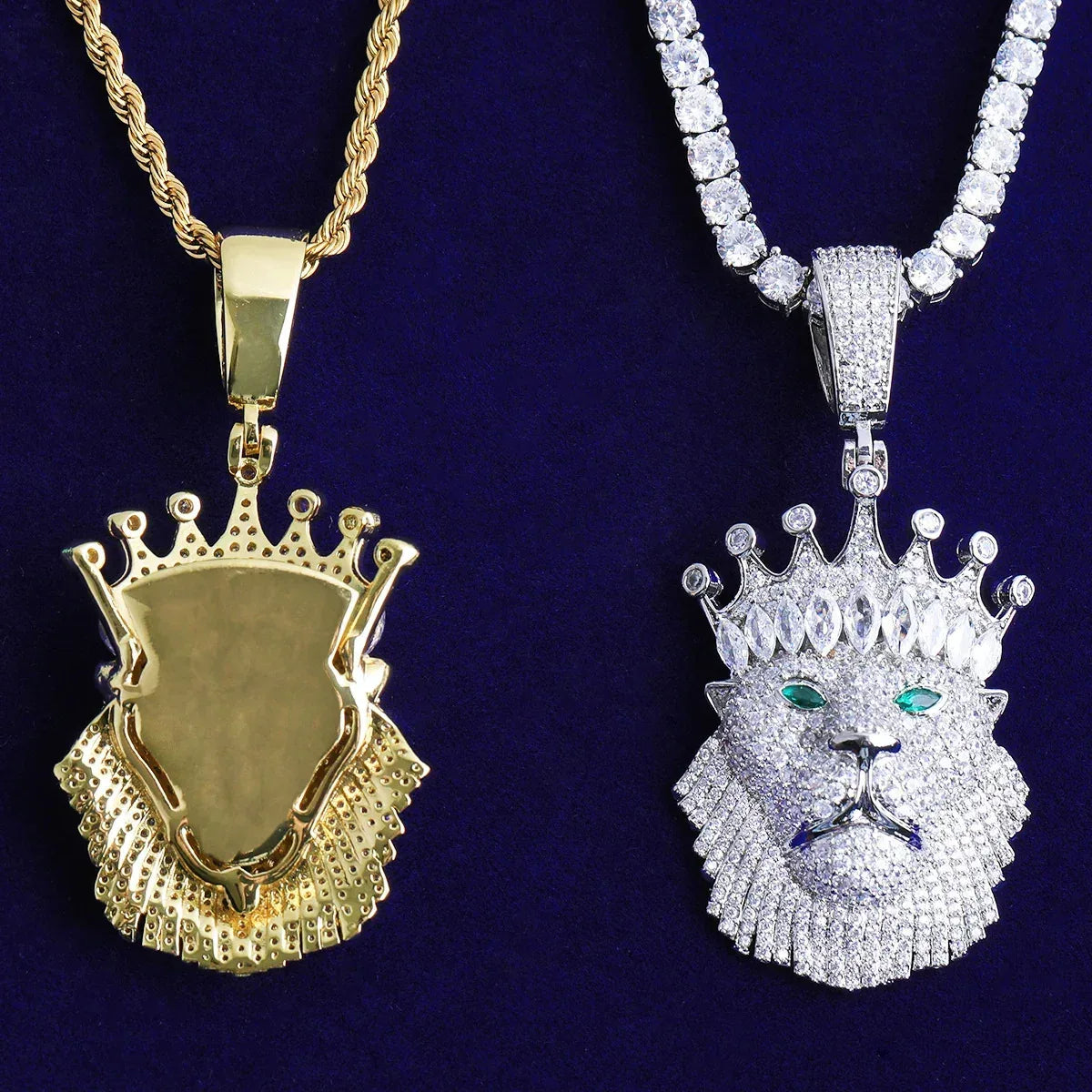 Iced Out Crowned Lion Head Pendant | Men's Real Copper CZ "King" Necklace - CaratixJewelry