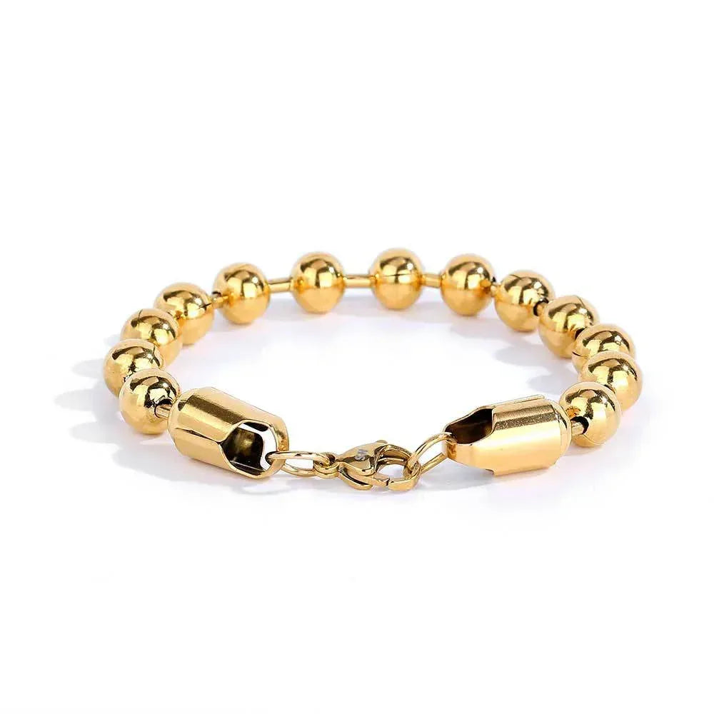 8mm Bead Chain Bracelet with Stainless Steel and 18K Gold for Men | Caratix Jewelry - CaratixJewelry