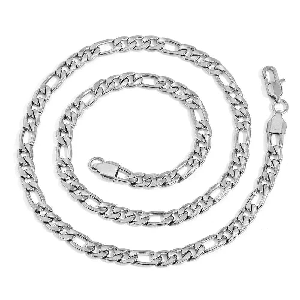 Stainless Steel Figaro Chain Necklace with Box Clasp Hip Hop Style for Men | Caratix Jewelry - CaratixJewelry