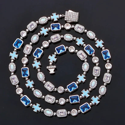 6mm Enamel Cross Necklace Blue Stone Rapper Iced Out Chain Style | Caratix Jewelry - CaratixJewelry