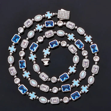 Custom 6mm Opal & Color Gemstone Necklace | Enamel Cross Hip Hop Jewelry | Caratix - CaratixJewelry