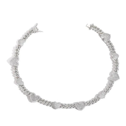 Heart Zircon Cuban Chain Choker Necklace Elegant Jewelry - CaratixJewelry