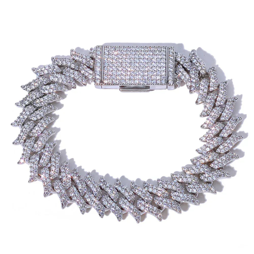 Custom 15mm Iced Out Thorn Cuban Bracelet | Barbed Wire Hip Hop - CaratixJewelry