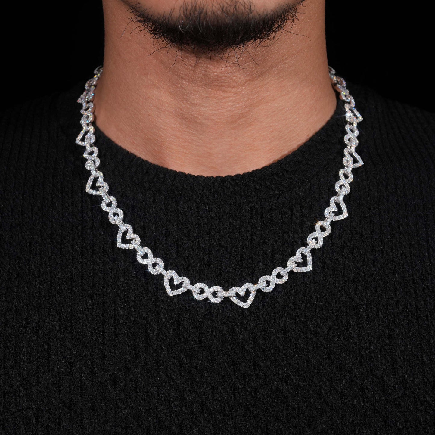 8.5mm S925 Silver Infinity Heart Moissanite Chain | Figure 8 Heart Link | Caratix