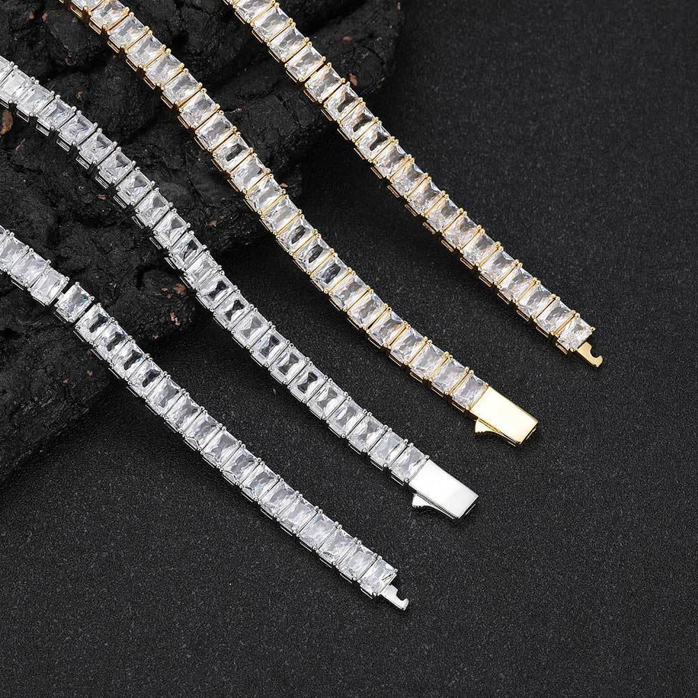 6mm Rectangle Zircon Tennis Chain Bracelet with Spring Clasp for Men | Caratix Jewelry - CaratixJewelry