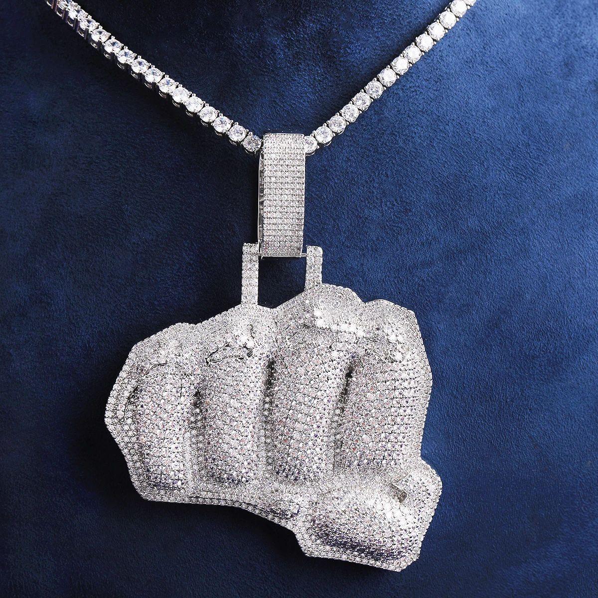 Iced Out Large "Power Fist" Pendant | Men's Heavyweight Copper Necklace - CaratixJewelry