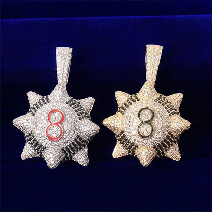Iced Out Spiked 8-Ball Pendant | Men's 3D Billiards Necklace | Premium Copper CZ Punk Thorn Jewelry | Streetwear Lucky Charm | Caratix - CaratixJewelry