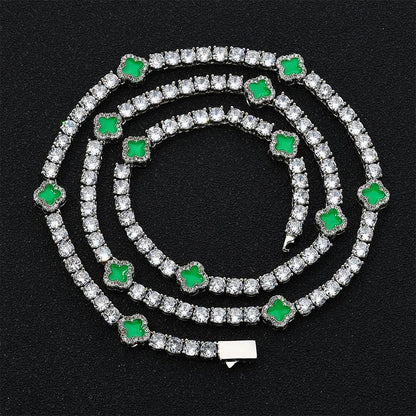 4mm Clover-Shaped Tennis Chain Necklace with Zircon Hip Hop Jewelry for Men | Caratix Jewelry - CaratixJewelry