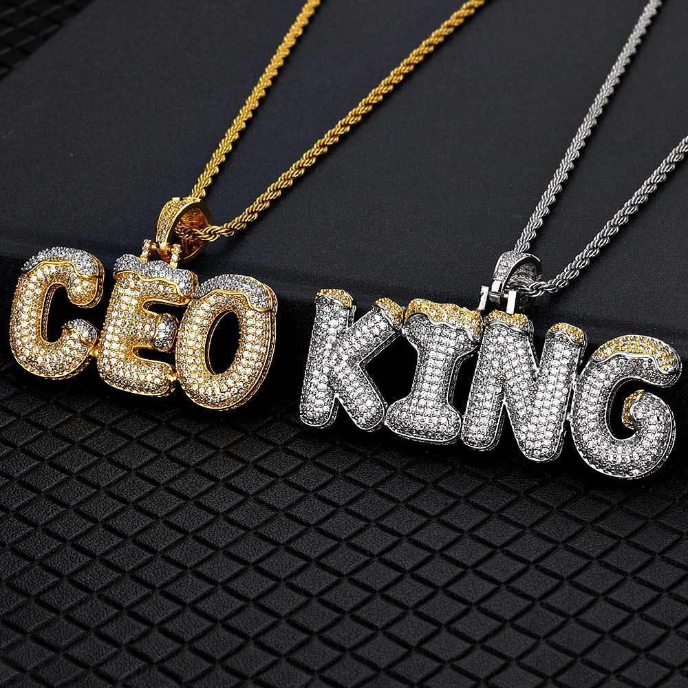 DIY Christmas Letter Pendant Necklace with Zircon Stones for Men | Caratix Jewelry - CaratixJewelry