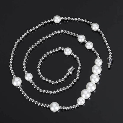 Pearl Beaded Necklace Stainless Steel Ball Chain Vintage Design | Caratix Jewelry - CaratixJewelry