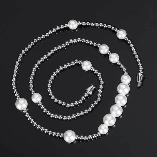Pearl Beaded Necklace Stainless Steel Ball Chain Vintage Design | Caratix Jewelry - CaratixJewelry