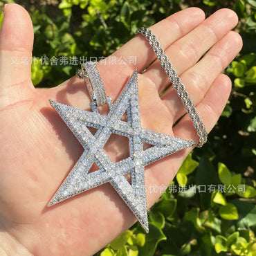Oversized Iced Out Star Pendant for Women & Men | Sweet & Cool Hollow Five-Point Star Necklace | Luxury CZ Jewelry | Senior Sense Bling | Caratix - CaratixJewelry