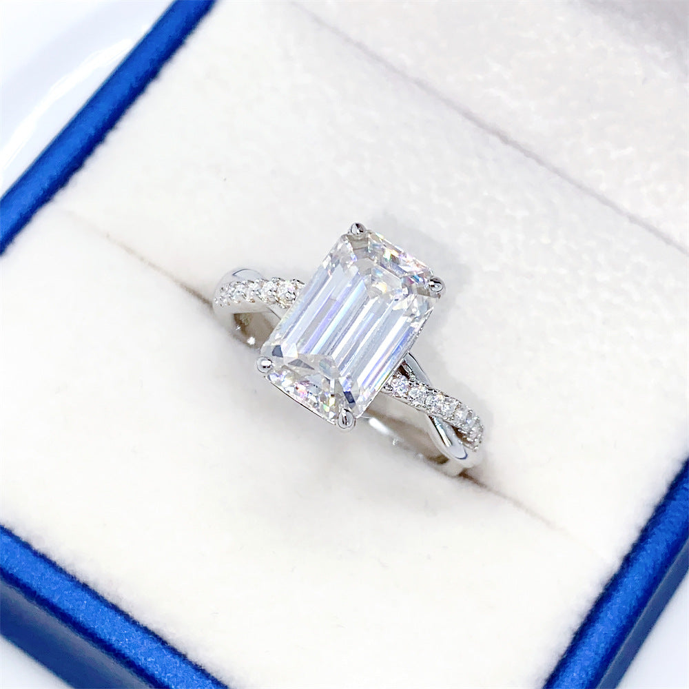 2026 Summer New S925 Silver 4ct Emerald Cut Moissanite Ring | Large 8x10mm D VVS1 | Caratix