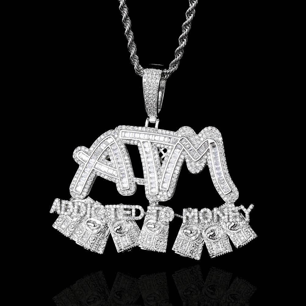 ATM Dollar Letter Pendant Necklace with T-Shaped Zircon Stones for Men | Caratix Jewelry - CaratixJewelry