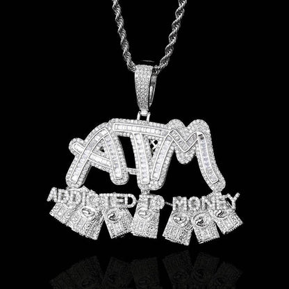 ATM Dollar Letter Pendant Necklace with T-Shaped Zircon Stones for Men | Caratix Jewelry - CaratixJewelry