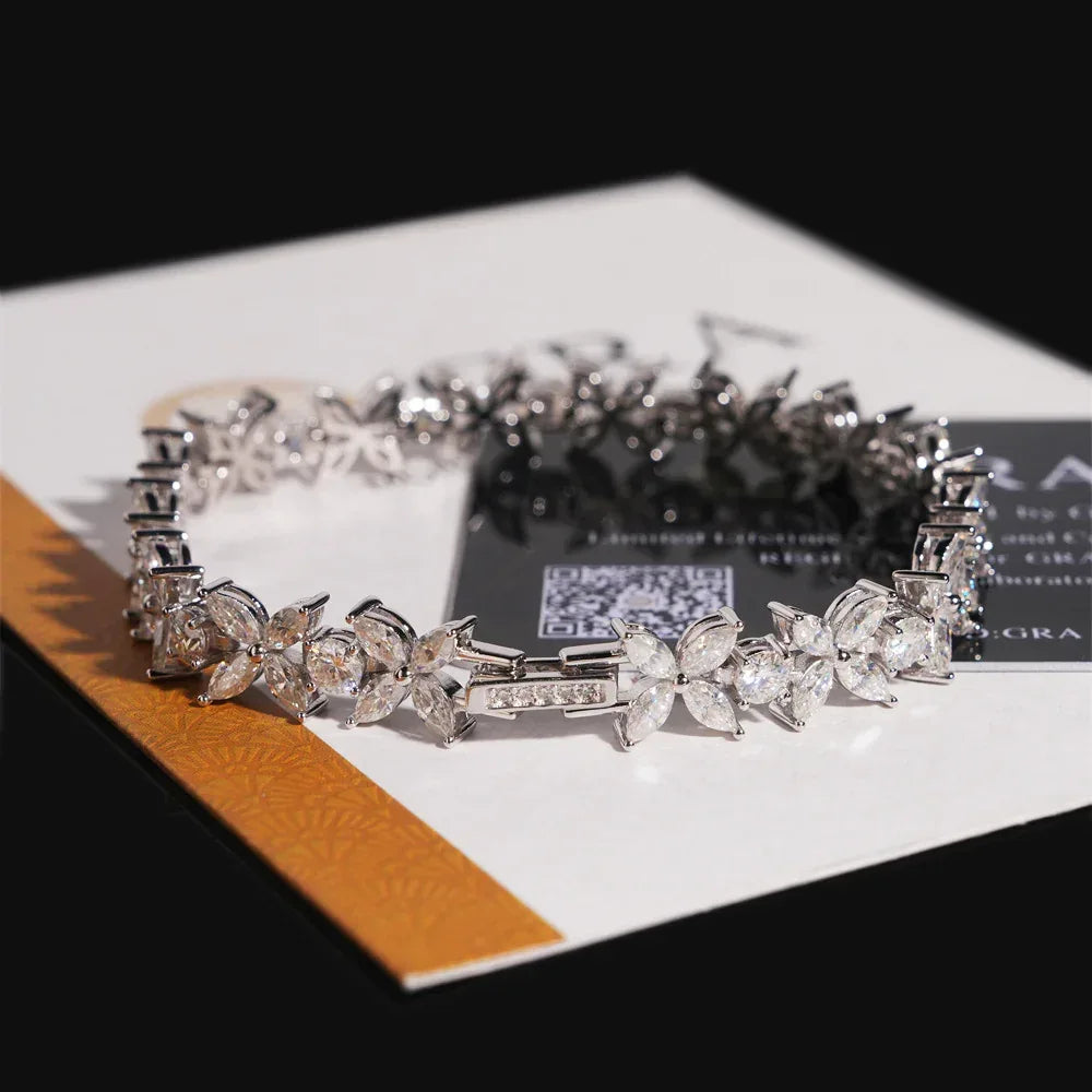 Marquise-Cut Moissanite Bracelet – S925 Sterling Silver Minimalist Iced-Out Unisex Hip Hop Streetwear Jewelry - CaratixJewelry