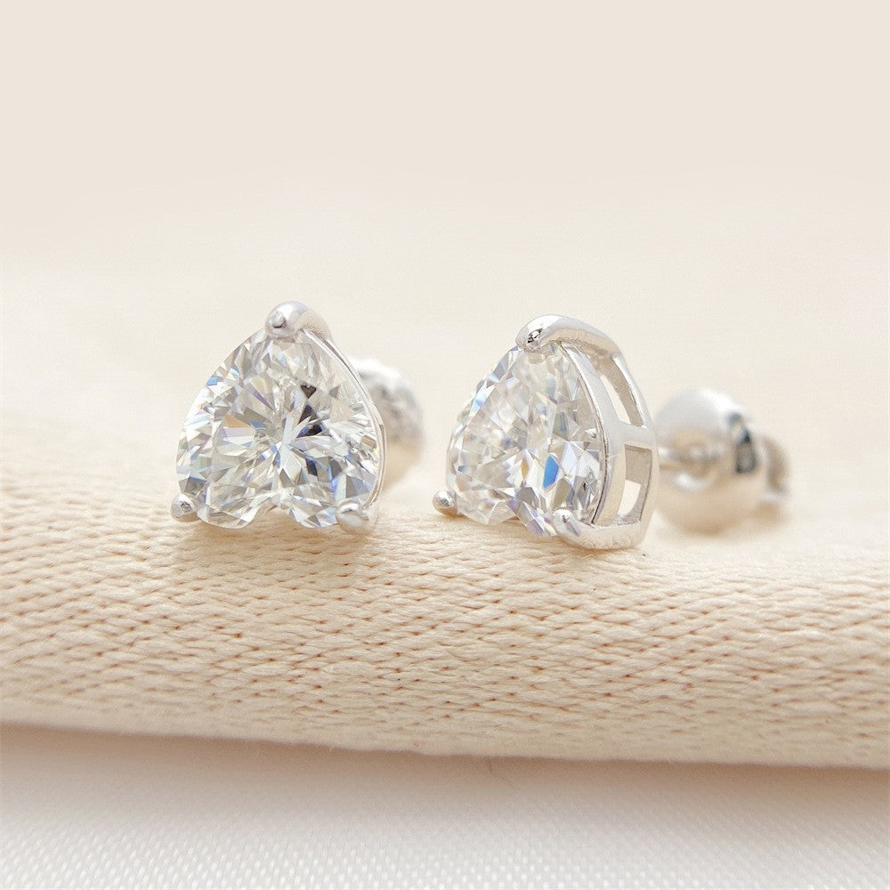 S925 Sterling Silver Heart Moissanite Studs | Romantic Heart Cut Earring | Caratix